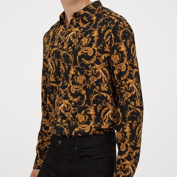 Black Patterned Slim Fit Shirt - Picture 3 of 4